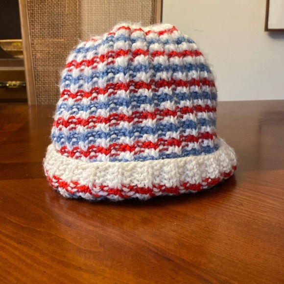Vintage Hand Knit MenToque Red White Blue Men’s - Picture 1 of 4